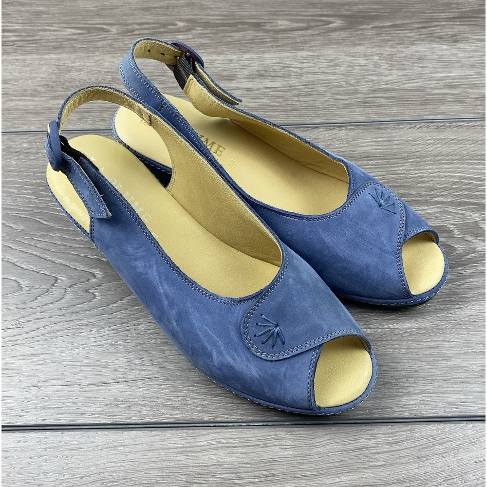 La Plume Womens Leather Peep Toe Slingback Wedge Sandals Blue Size 38 US 7